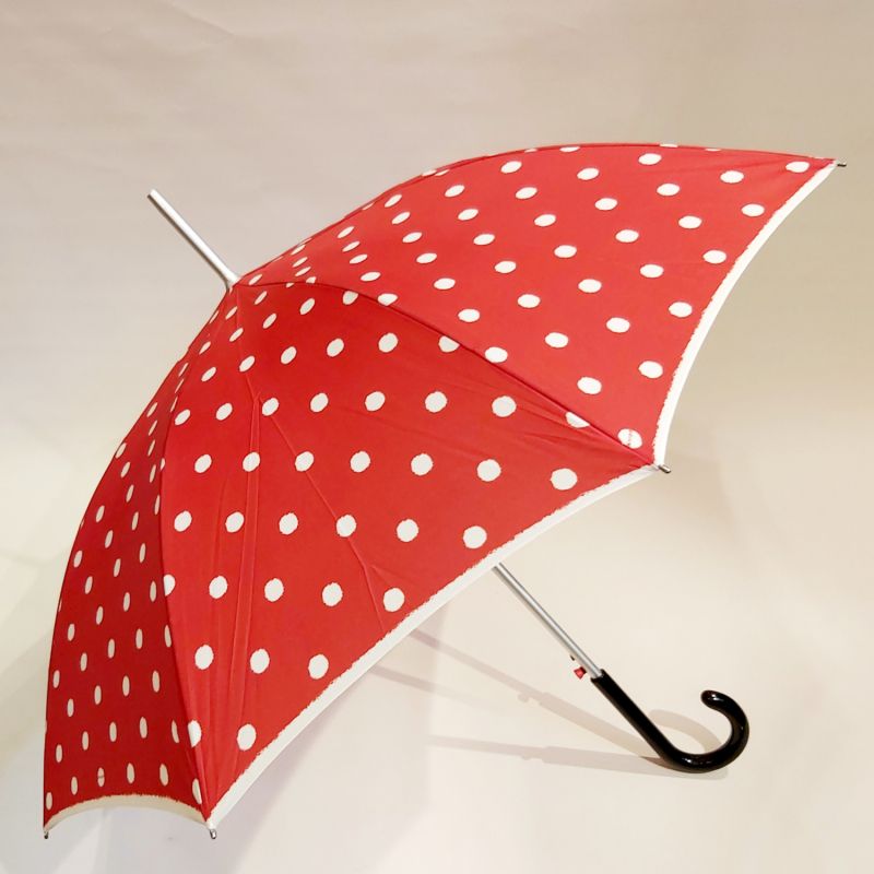 Parapluie tempête / Knirps - Parapluie grand de qualité long automatique  rouge imprimé pois blanc léger & solide - Parapluie anti vent robuste -  Force & technicité /
