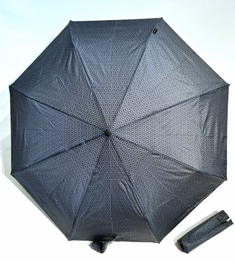 Mini parapluie T200 pliant Knirps gris & noir automatique open close imprimé carreaux - léger & solide