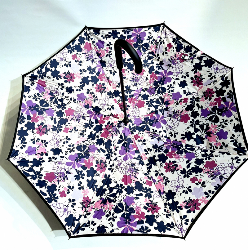 Parapluie inversé doublé ivoire & bleu floral anti uv à 100%  Vice versa - original & anti vent