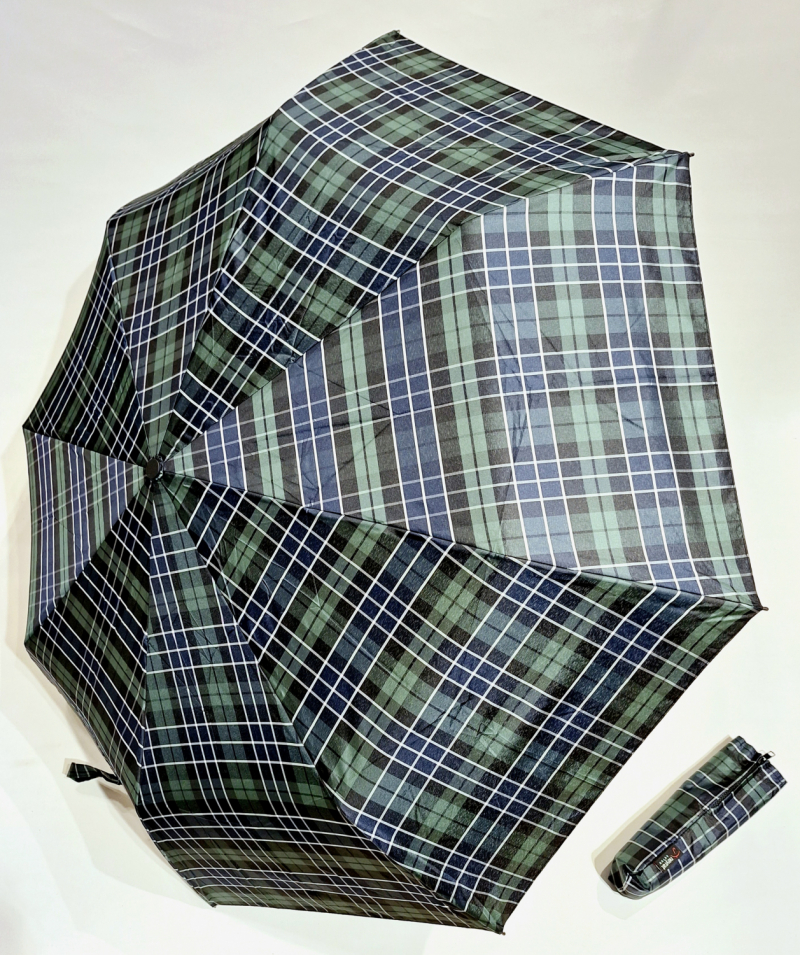 Mini parapluie pliant bleu marine & vert à motif écossais open close Neyrat Autun - français et solide