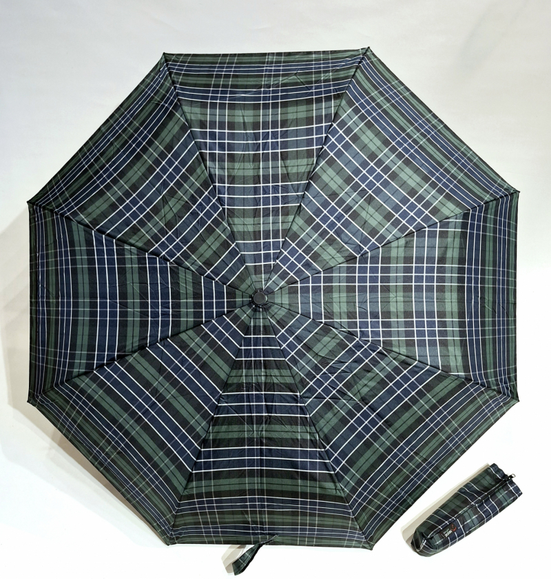 Mini parapluie pliant bleu marine & vert à motif écossais open close Neyrat Autun - français et solide