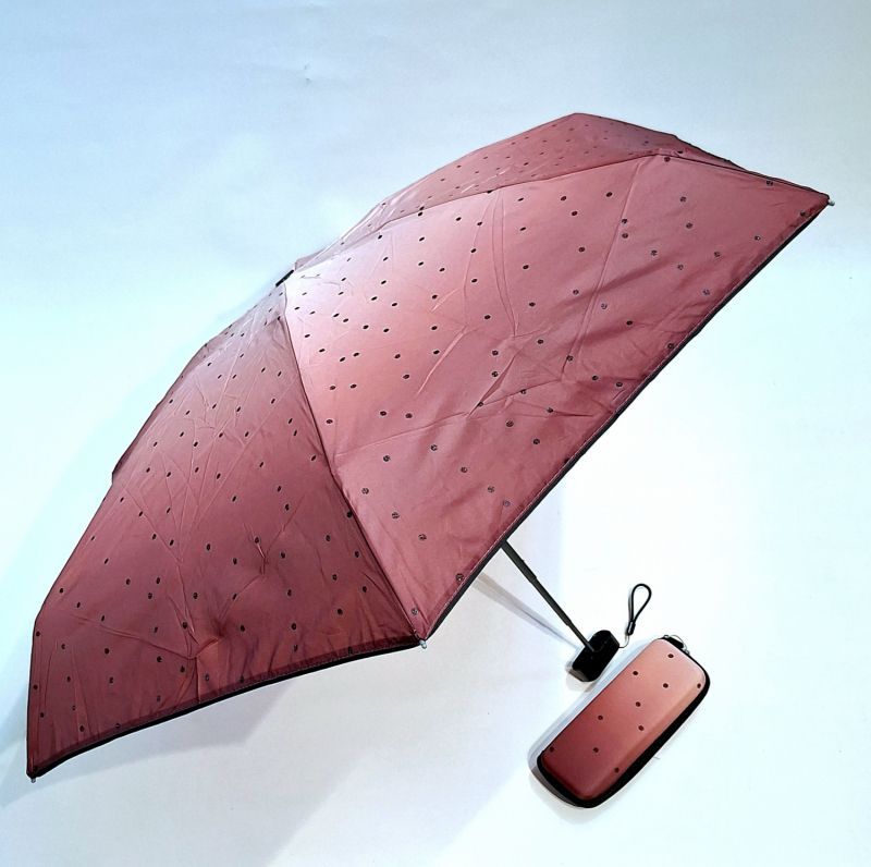  parapluie de poche micro plat pliant bleu étui rigide à motif sur un thème exotique et des oiseaux Ezpeleta, léger et résistant