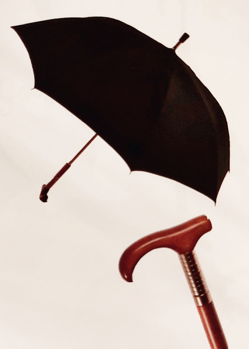 Parapluie homme canne long droit manuel noir réglable ajustable avec une  poignée T bois français Neyrat Autun