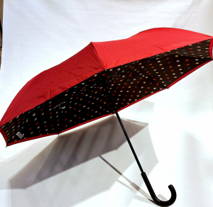 Parapluie inversé tissu bordeaux & noir doublé imprimé a pois - léger et solide