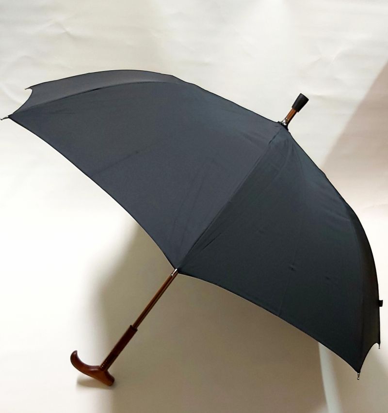 Parapluie homme long canne réglable manuel noir avec une poignée T bois  Neyrat Autun français