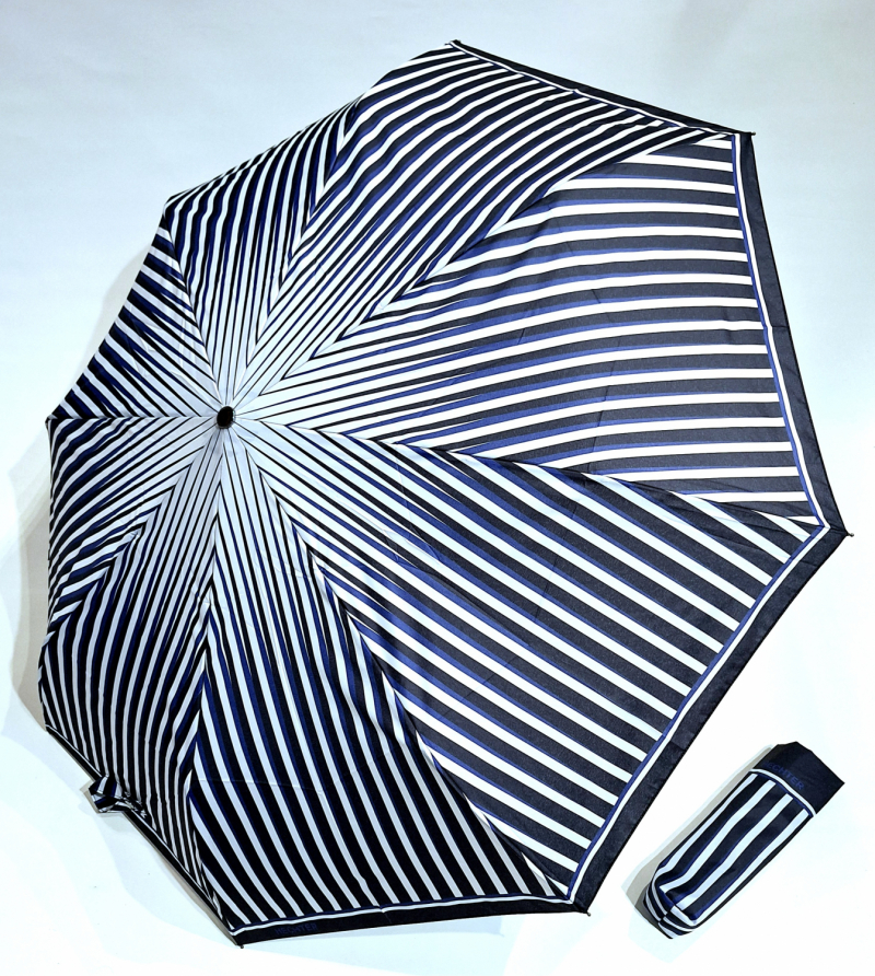 Parapluie Marque D.Hetcher pliant automatique rayé bleu & blanc - Léger & solide