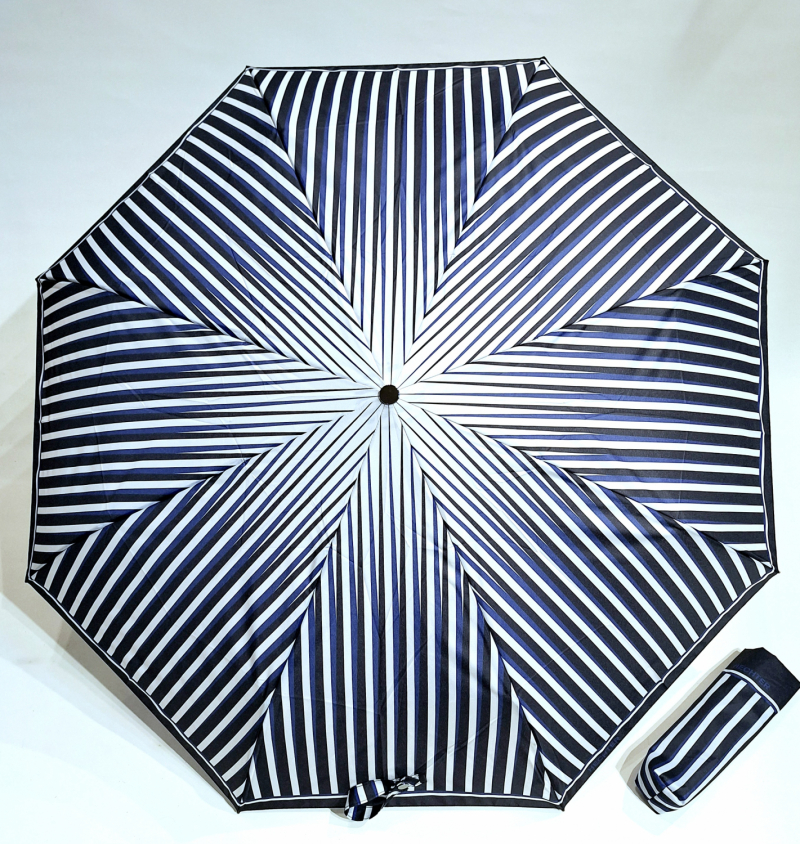 Parapluie Marque D.Hetcher pliant automatique rayé bleu & blanc - Léger & solide