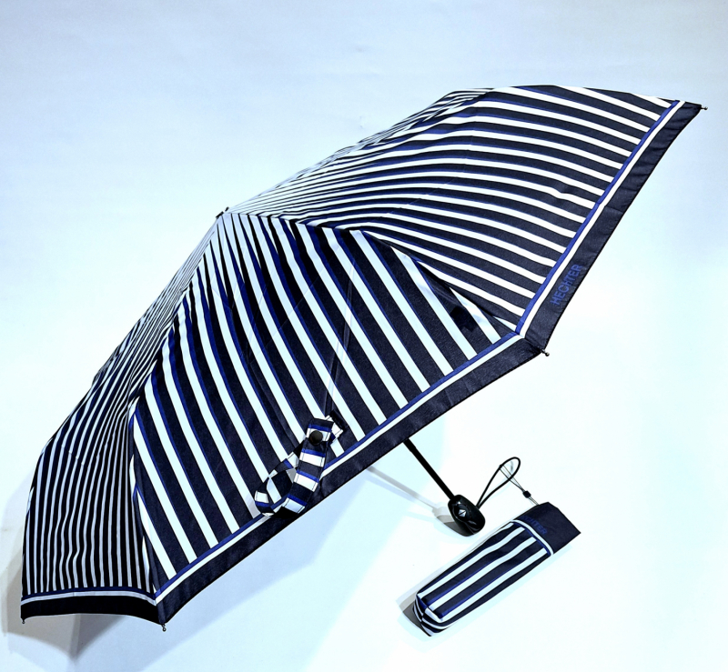 Parapluie Marque D.Hetcher pliant automatique rayé bleu & blanc - Léger & solide