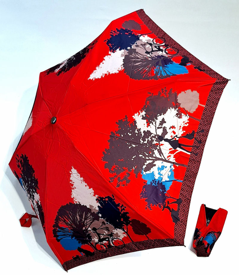  Parapluie micro open close rouge à motif balade en vélo Neyrat Autun - léger & solide