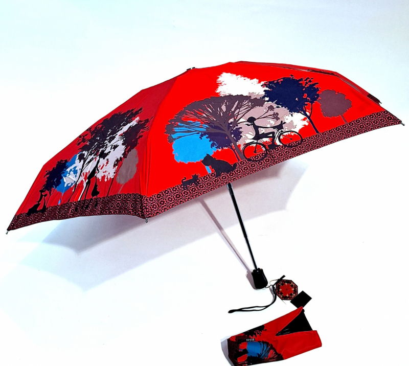  Parapluie micro open close rouge à motif balade en vélo Neyrat Autun - léger & solide