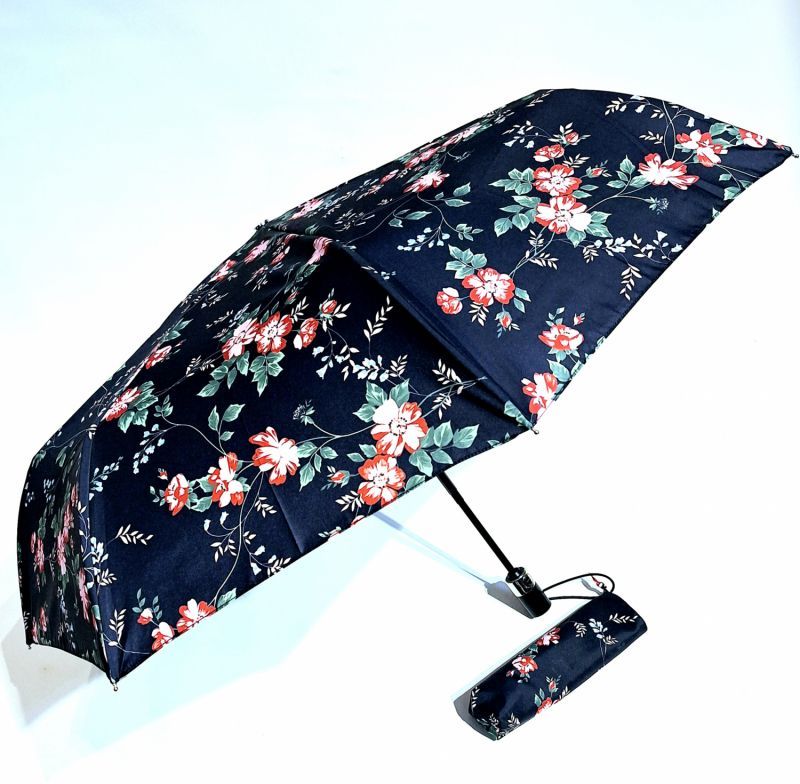  Mini parapluie pliant open-close noir à motif de fleurs colorés Neyrat Autun, léger et solide