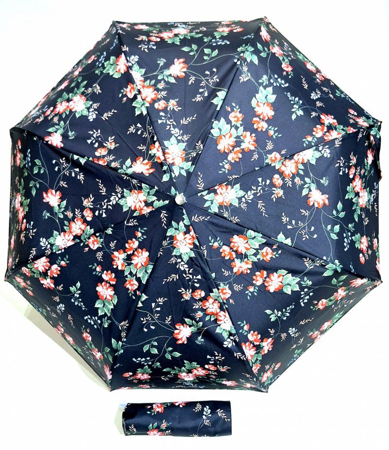  Mini parapluie pliant open-close noir à motif de fleurs colorés Neyrat Autun, léger et solide