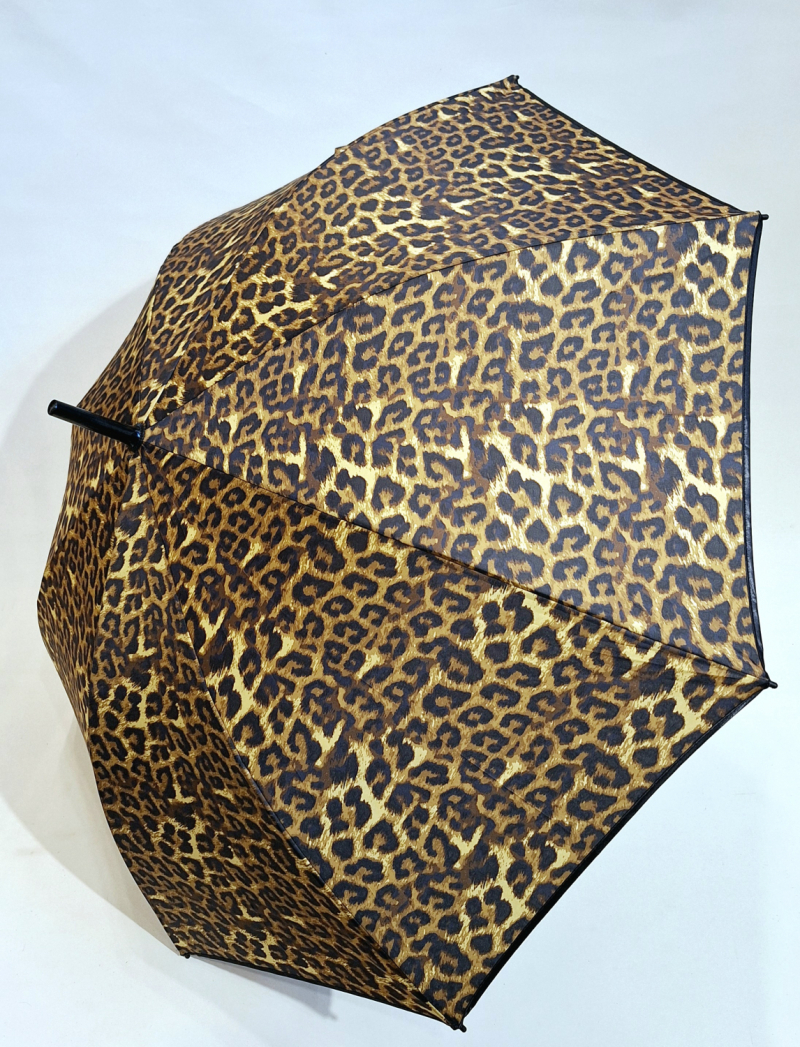 Parapluie long auto imprimé léopard marron & noir P.Cardin - Grand & résistant