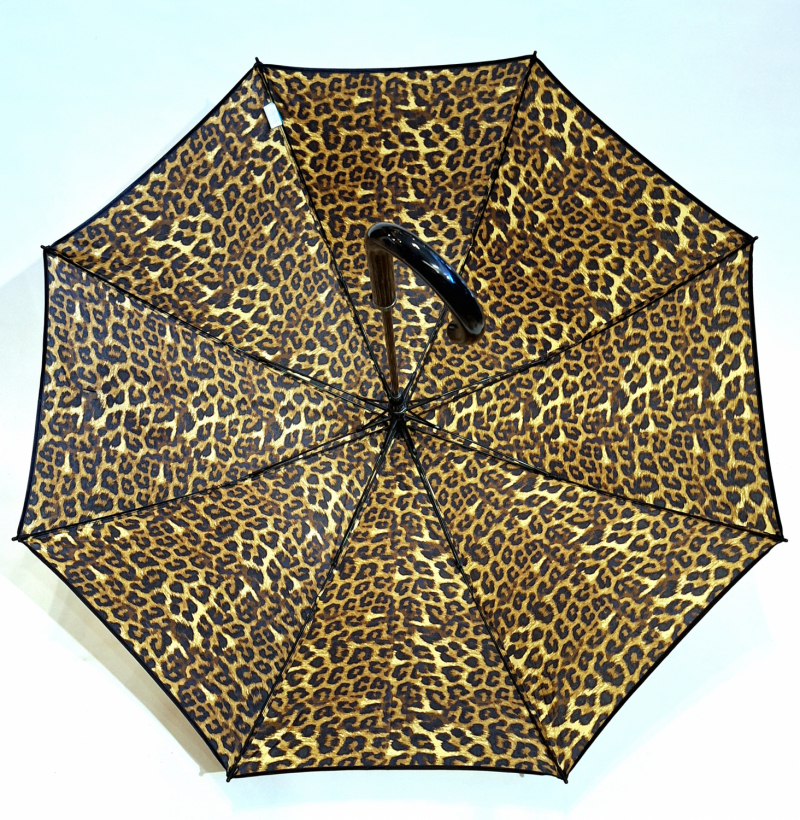 Parapluie long auto imprimé léopard marron & noir P.Cardin - Grand & résistant