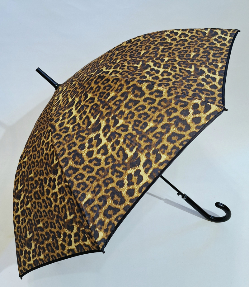 Parapluie long auto imprimé léopard marron & noir P.Cardin - Grand & résistant