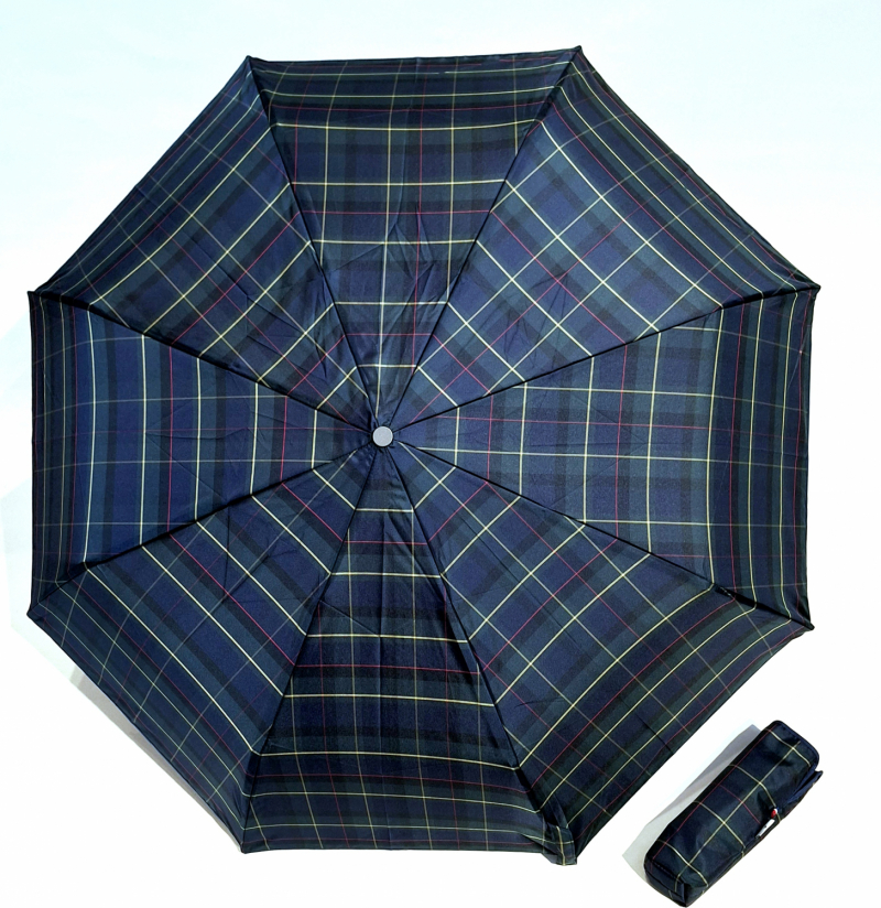 Parapluie mini automatique noir/bleu marine imprimé écossais français - grand & solide