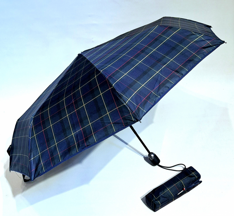 Parapluie mini automatique noir/bleu marine imprimé écossais français - grand & solide