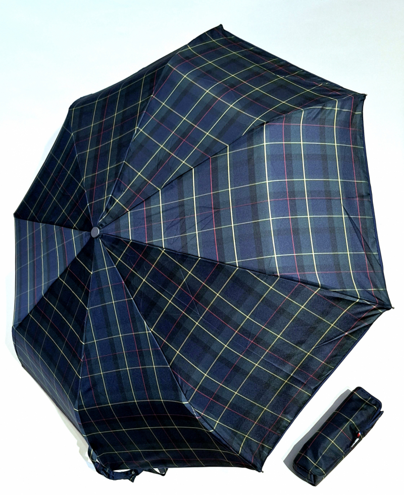 Parapluie mini automatique noir/bleu marine imprimé écossais français - grand & solide