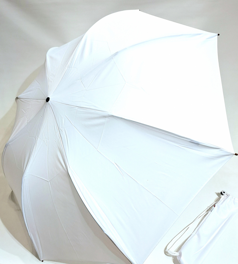 Grand parapluie golf pliant automatique tissu uni blanc poignée bois français - XXL 130 cm & Bandoulière 