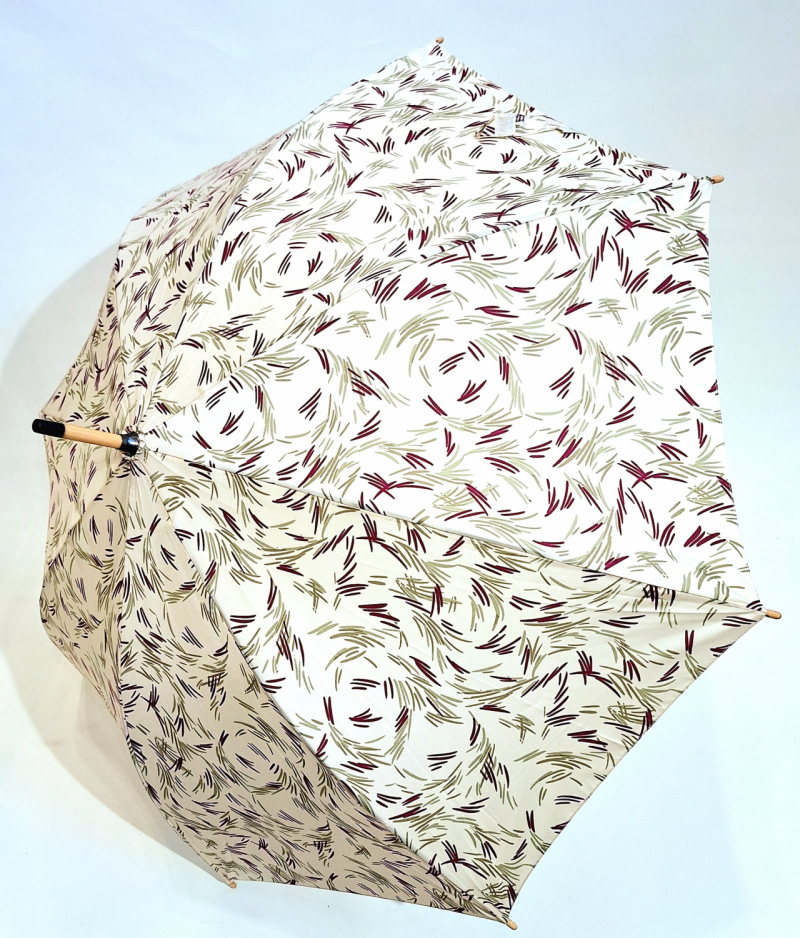 Parapluie long Nature automatique beige imprimé feuillages pgn bois - Léger & résistant