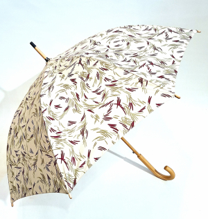 Parapluie long Nature automatique beige imprimé feuillages pgn bois - Léger & résistant