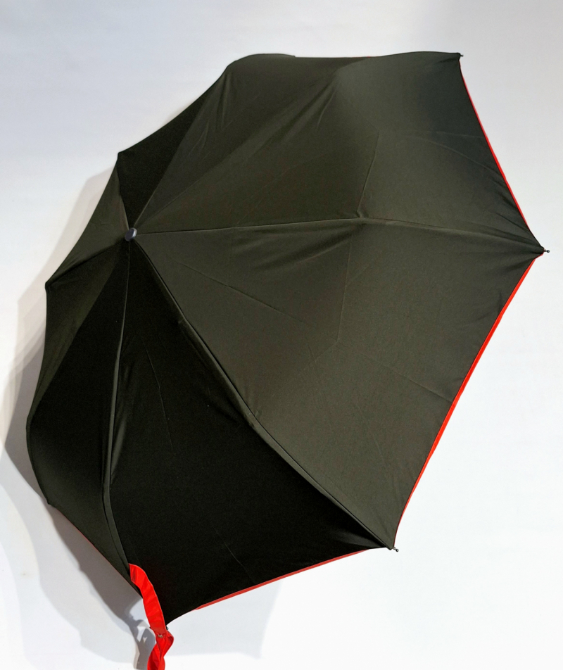 Mini parapluie pliant automatique uni Kaki biais orange d'Aurillac - léger & solide