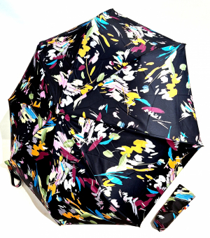 Parapluie mini pliant automatique noir imprimé fleurs colorés peintes Neyrat - Léger & résistant