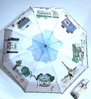 Parapluie pliant français automatique Blanc imprimé Vie Parisienne - anti UV - Original & Coll. Montoniol