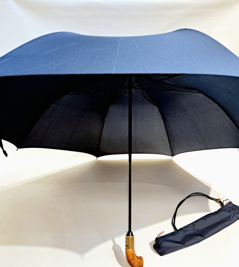 Grand parapluie golf pliant ouvrant fermant bleu marine housse sac à dos français - Large130cm & robuste