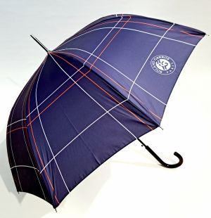 Parapluie Roland Garros long automatique bleu marine imprimé rayé & anti uv - Léger & Résistant