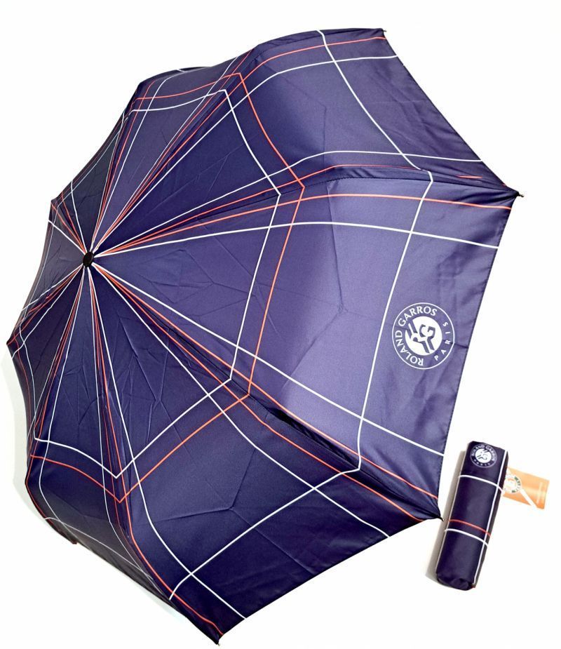 Parapluie Roland Garros mini automatique bleu marine imprimé rayé - Léger & solide