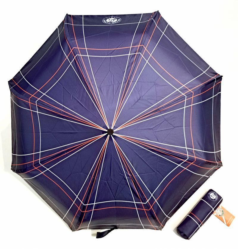 Parapluie Roland Garros mini automatique bleu marine imprimé rayé - Léger & solide