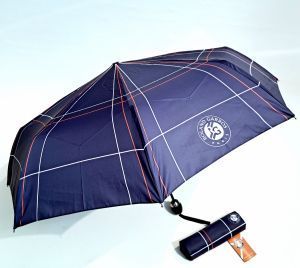 Parapluie Roland Garros mini automatique bleu marine imprimé rayé - Léger & solide