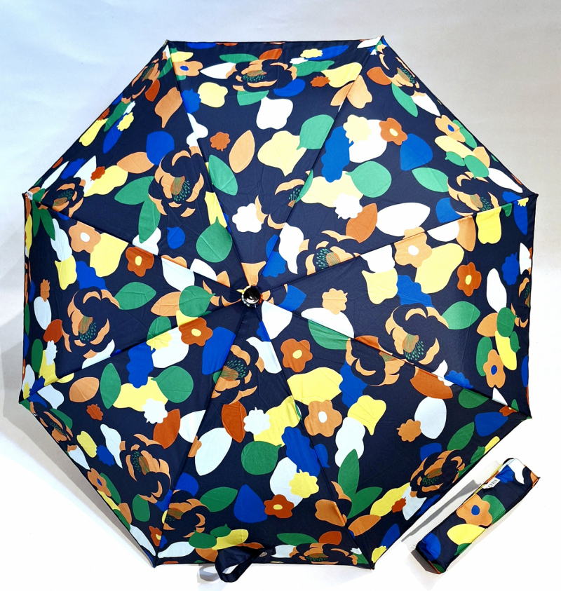 Mini parapluie pliant automatique noir imprimé floral coloré tissu recyclé Smati - solide & pas cher