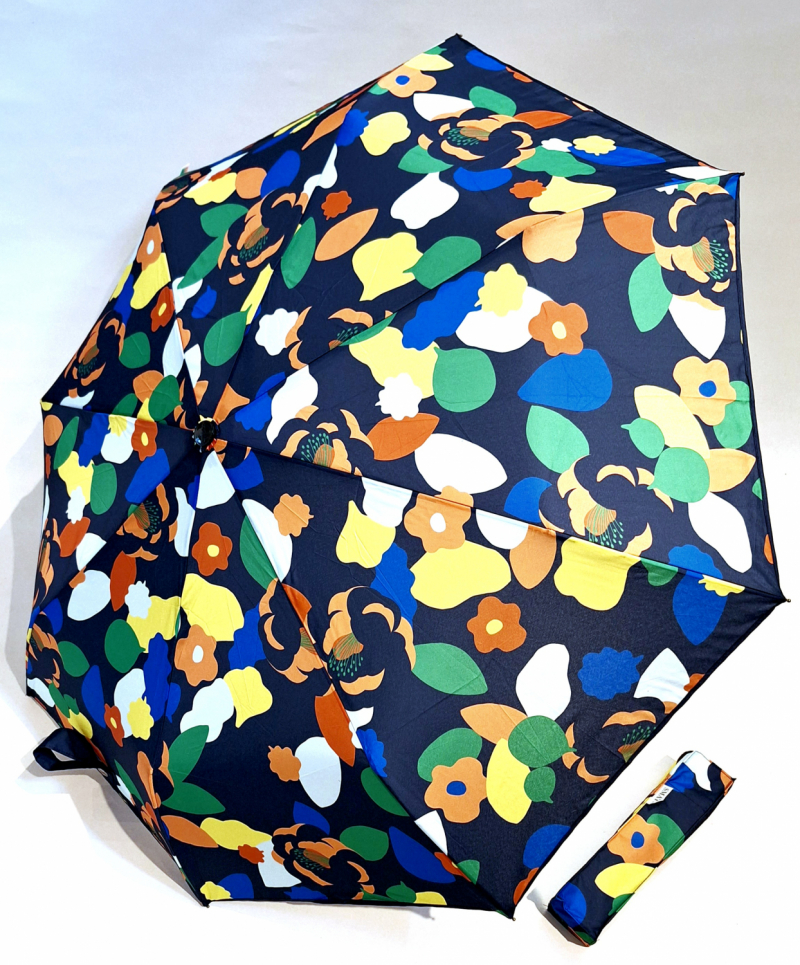 Mini parapluie pliant automatique noir imprimé floral coloré tissu recyclé Smati - solide & pas cher