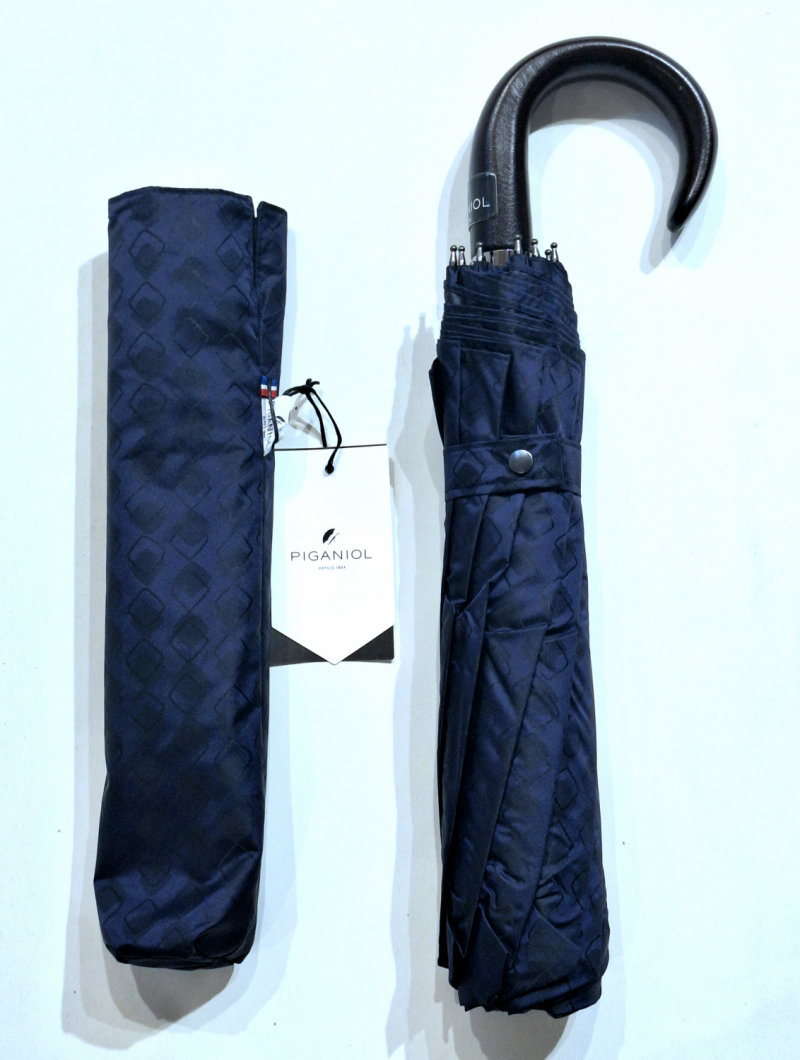Parapluie homme Piganiol pliable automatique bleu imprimé losange noir - Elégant & résistant 