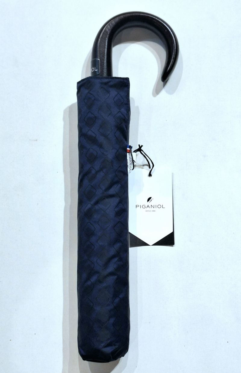Parapluie homme Piganiol pliable automatique bleu imprimé losange noir - Elégant & résistant 