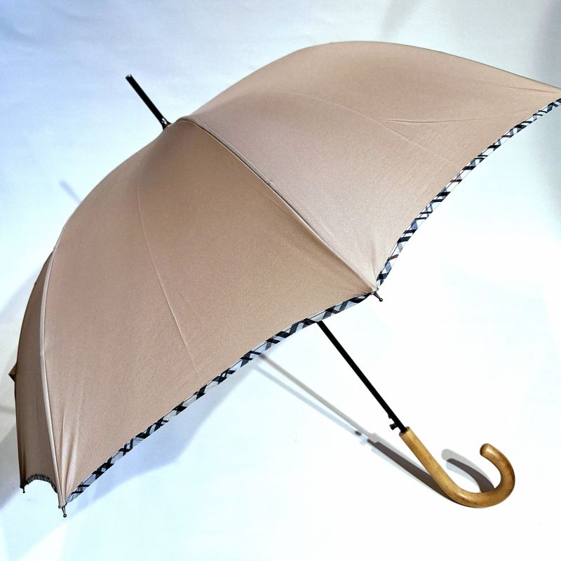 Parapluie grand élégant manuel poignée bois uni beige biais Burberry's français - léger & résistant