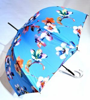 Parapluie grand forme cloche automatique bleu ciel imprimé floral Neyrat - léger & résistant