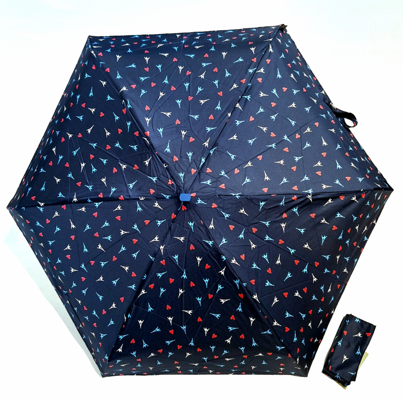 Micro parapluie de poche pliant plat bleu marine imprimé Paris16 cm -  léger 200g & solide