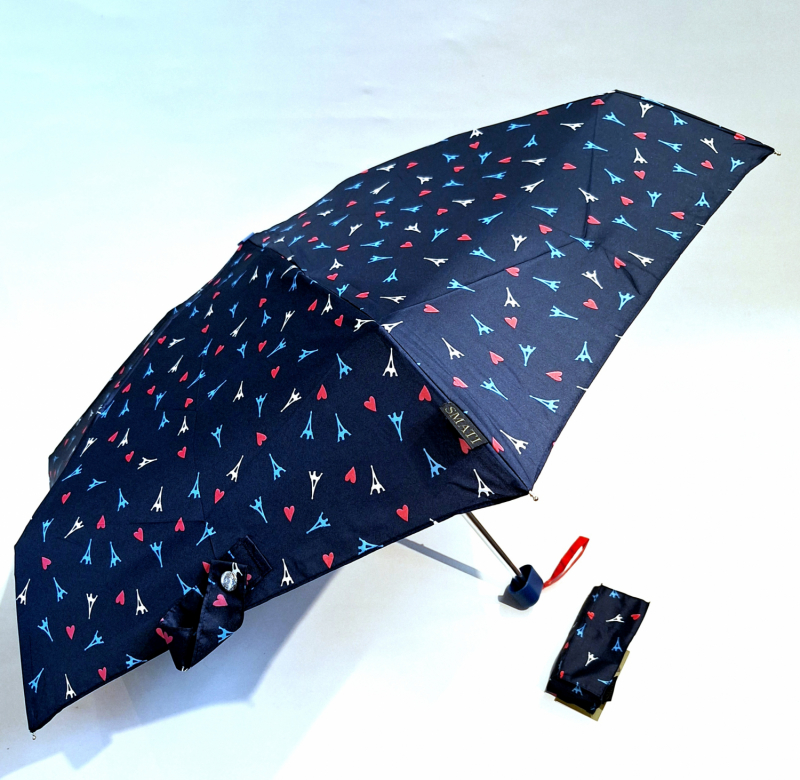 Micro parapluie de poche pliant plat bleu marine imprimé Paris16 cm -  léger 200g & solide