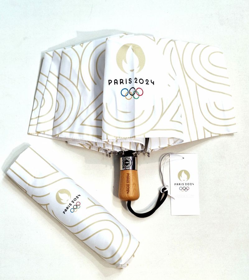 Parapluie JO Paris 2024 mini pliant blanc automatique Français - Grand & résistant