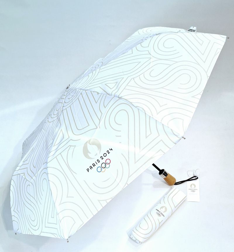 Parapluie JO Paris 2024 mini pliant blanc automatique Français - Grand & résistant