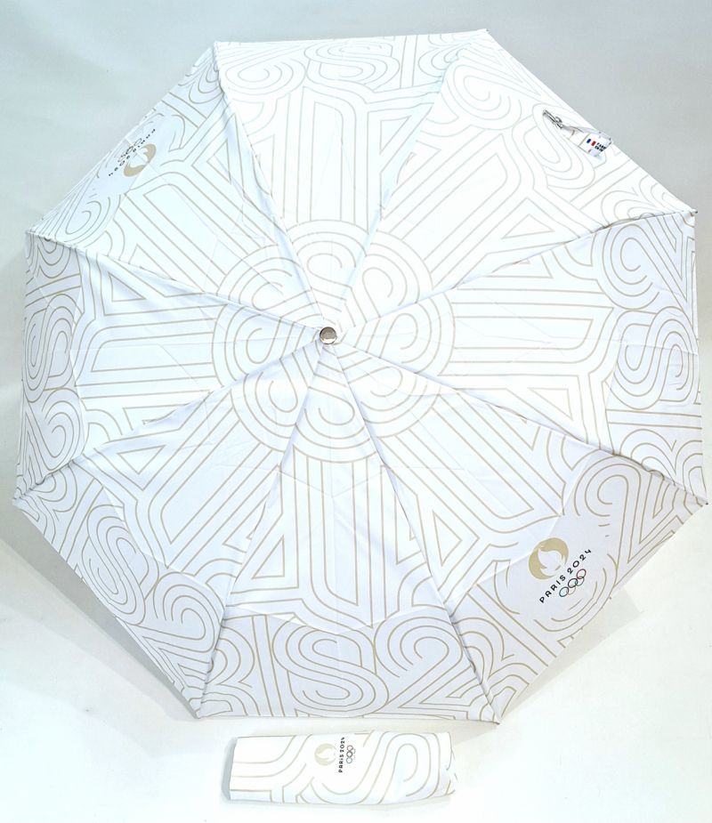 Parapluie JO Paris 2024 mini pliant blanc automatique Français - Grand & résistant