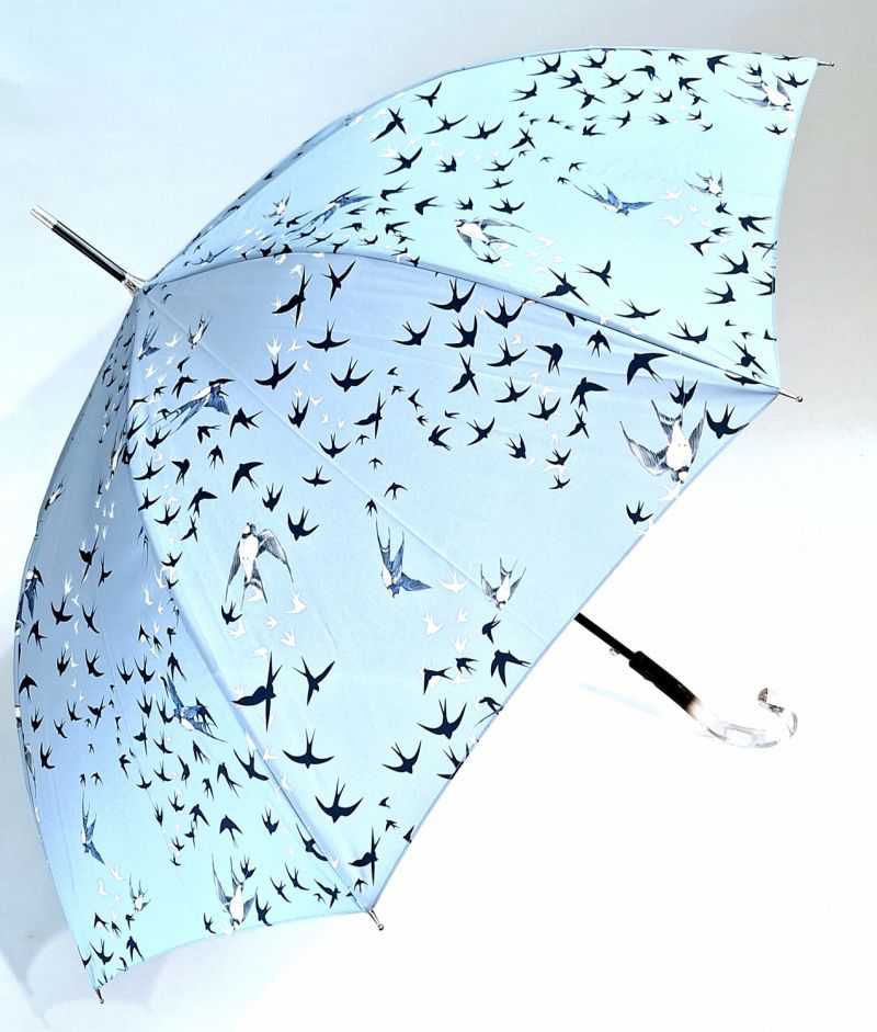 Parapluie long auto imprimé hirondelles vert d'eau français - Qualité fait main - grand & résistant