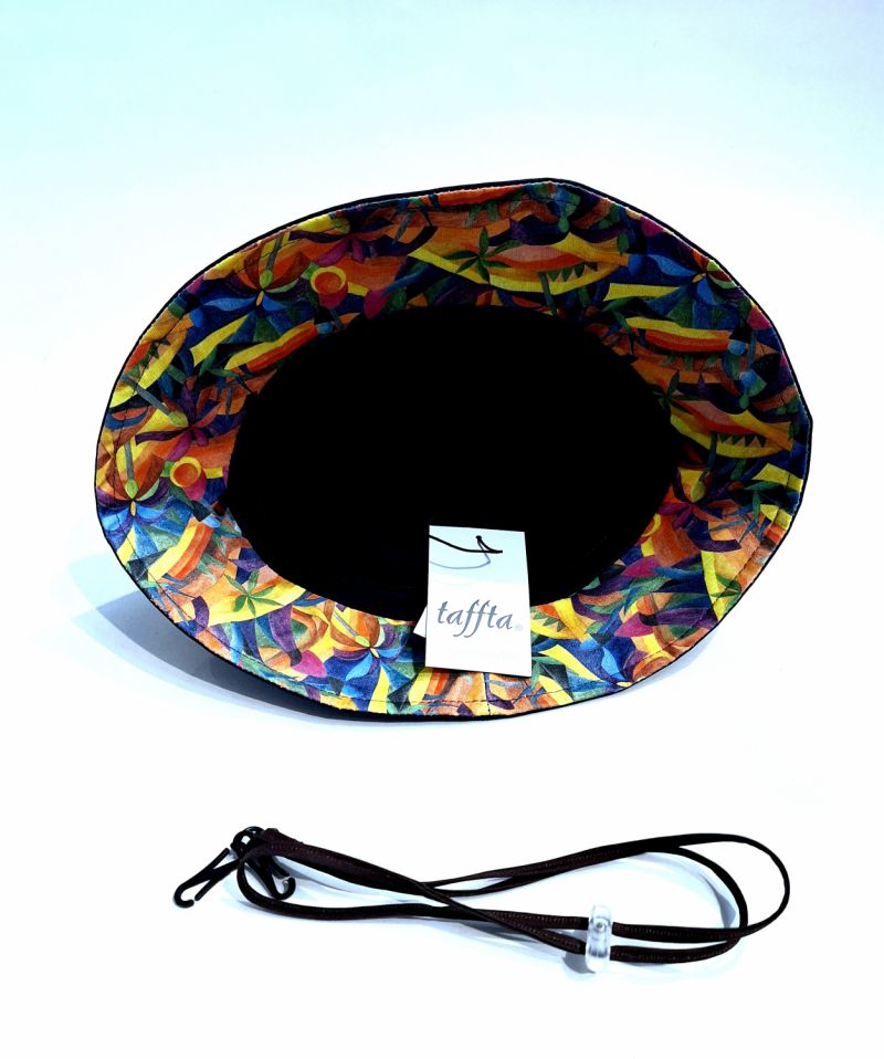 Chapeau de pluie français tissu déperlant uni bleu marine mâte bord multicolore - Cloumabic - Ajustable T 55 / 58 cm