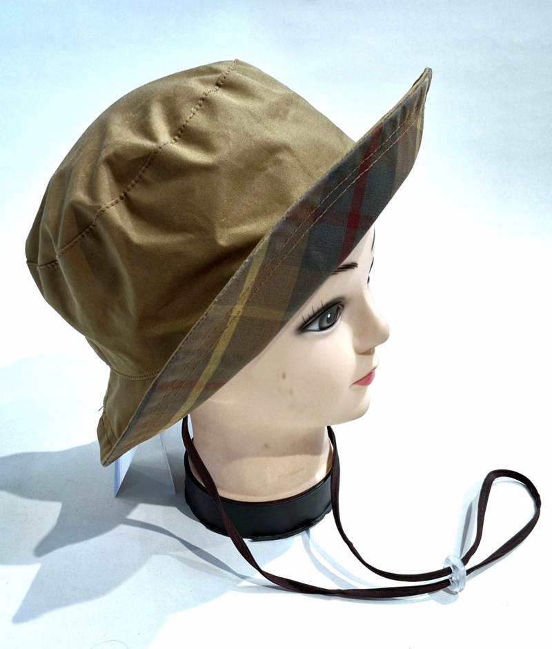 Chapeau de pluie uni noisette tissu épais bord reversible écossais automne - T 57 - Cordon réglable & imperméable