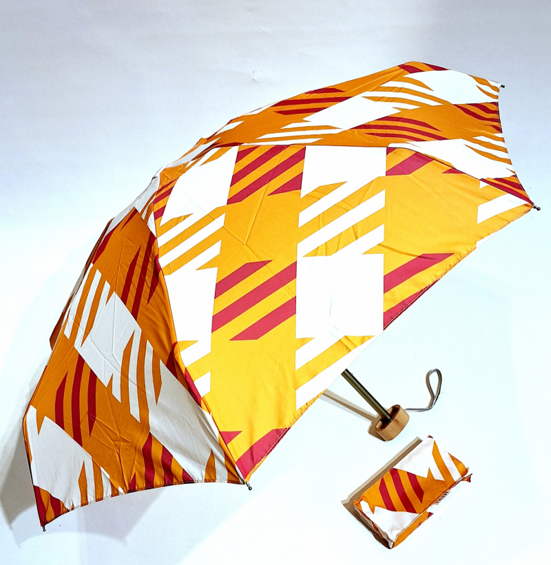 Parapluie Anatole micro plat de poche imprimé écossais oversize - orange & rose - SLOANE - Léger 220g & solide 7 br TOP