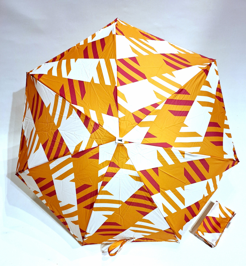 Parapluie Anatole micro plat de poche imprimé écossais oversize - orange & rose - SLOANE - Léger 220g & solide 7 br TOP