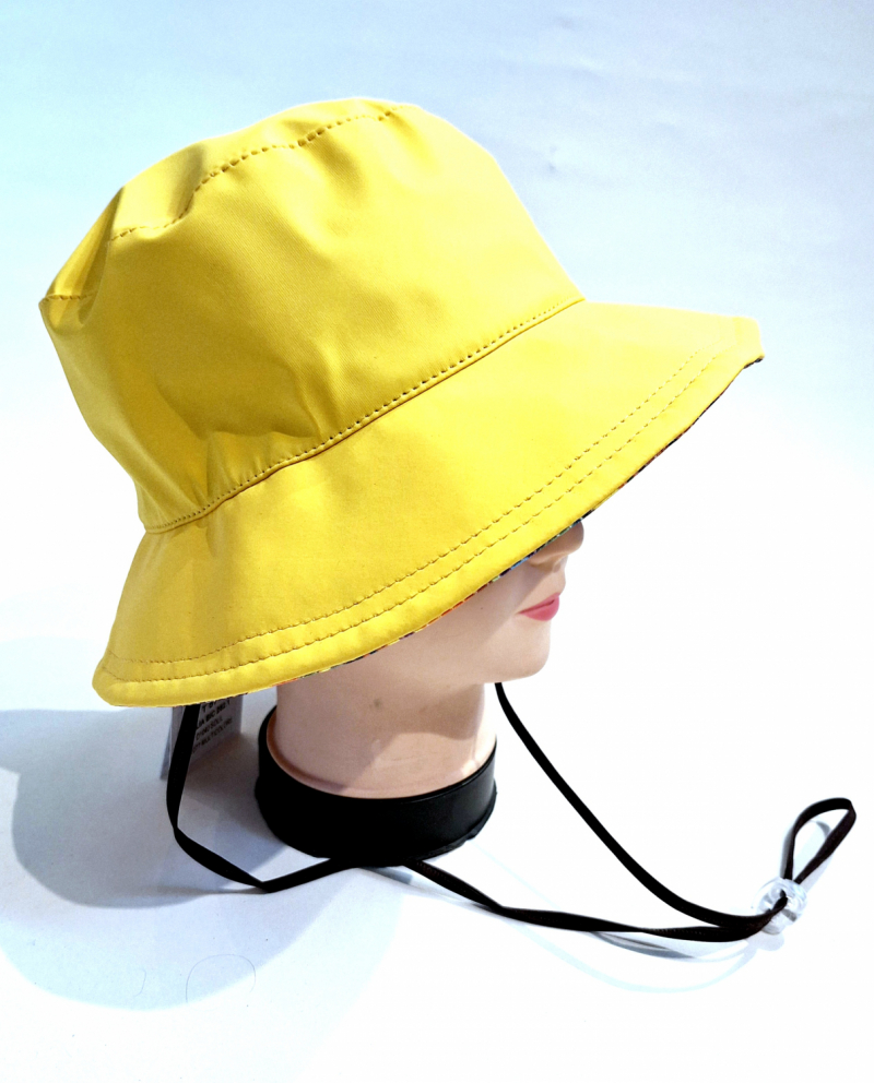 Chapeau de pluie français uni jaune mâte bord imprimé jaune exotique - Teliabic - T Unique - cordon ajustable